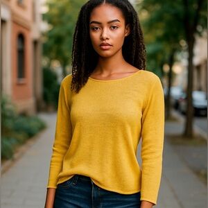 Eileen Fisher 100% Linen Pullover Boatneck Roll‎ Hem Sweater, Yellow, Size PP